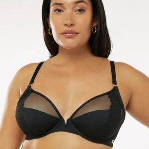 SAVAGE X FENTY Not Sorry Half Cup Black Caviar Bra with Lace, 40D, NWT
